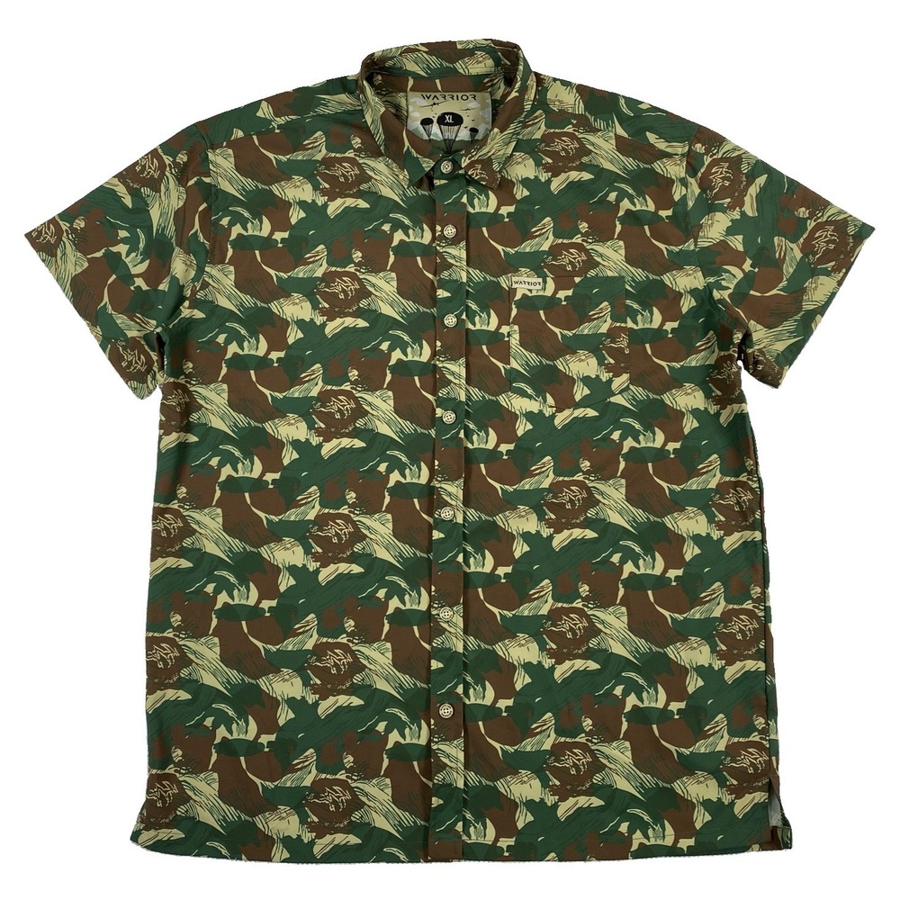 Warrior Rhodesian Brushstroke Camo Button Down Shirt Men's XL Short Sleeve